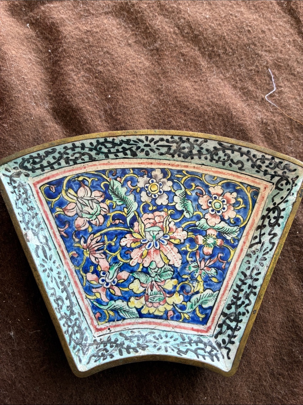 Hand-Painted Floral Cloisonné Art - Blue and Pink